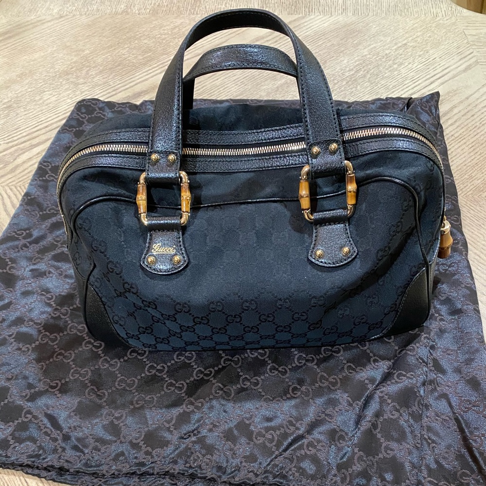 Gucci black fabric GG handbag purse tote